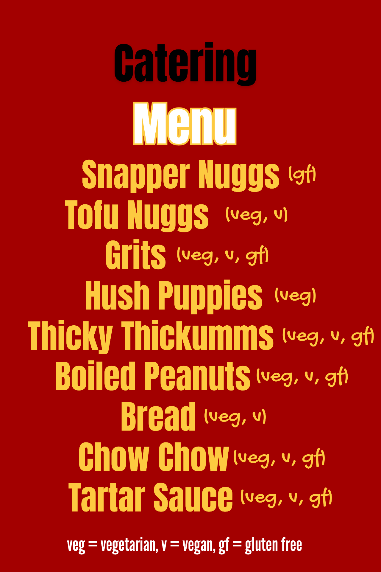 Hot Grease Catering Mains menu