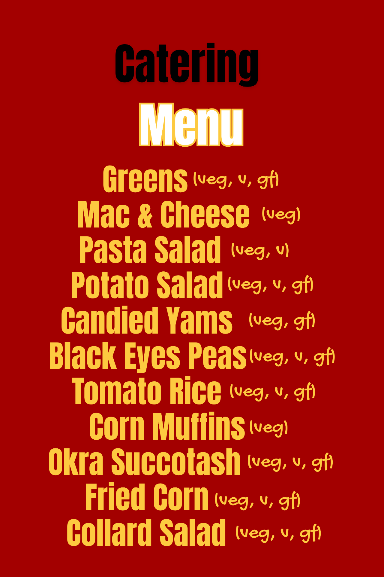 Hot Grease Catering Sides menu